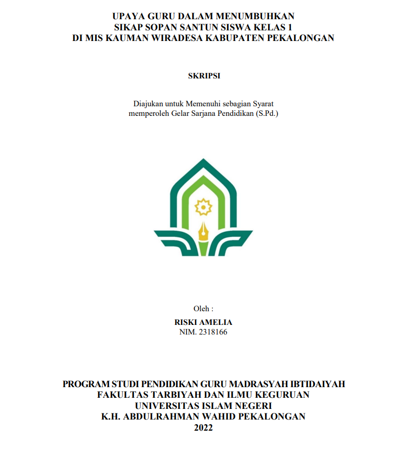 Upaya Guru Dalam Menumbuhkan Sikap Sopan Santun Siswa Kelas 1 di MIS Kauman Wiradesa Kabupaten Pekalongan