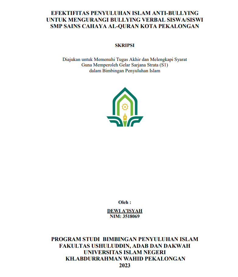 Efektifitas Penyuluhan Islam Anti Bullying Untuk Mengurangi Bullying Verbal Siswa/Siswi SMP Sains Cahaya Al Qur'an Kota Pekalongan