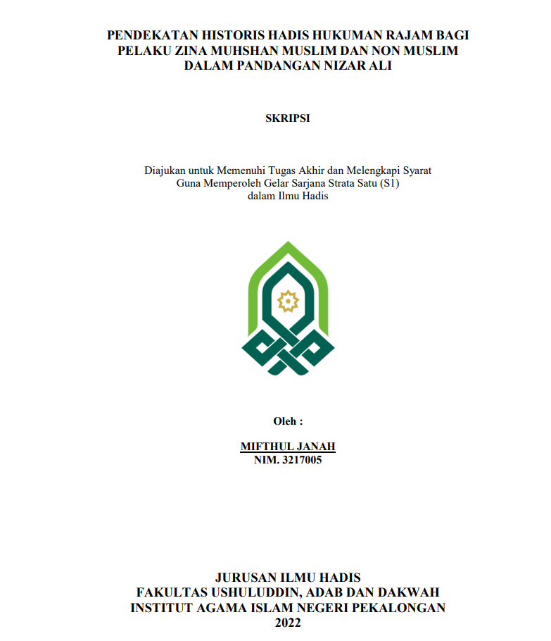 Pendekatan Historis Hadist Hukuman Rajam Bagi Pelaku Zina Muhshan Muslim dan Non Muslim dalam Pandangan Nizar Ali