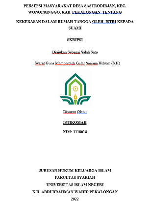 Persepsi Masyarakat Desa Sastrodirjan Kec. Wonopringgo,Kab. Pekalongan tentang Kekerasan dalam Rumah Tangga Oleh Istri Kepada Suami