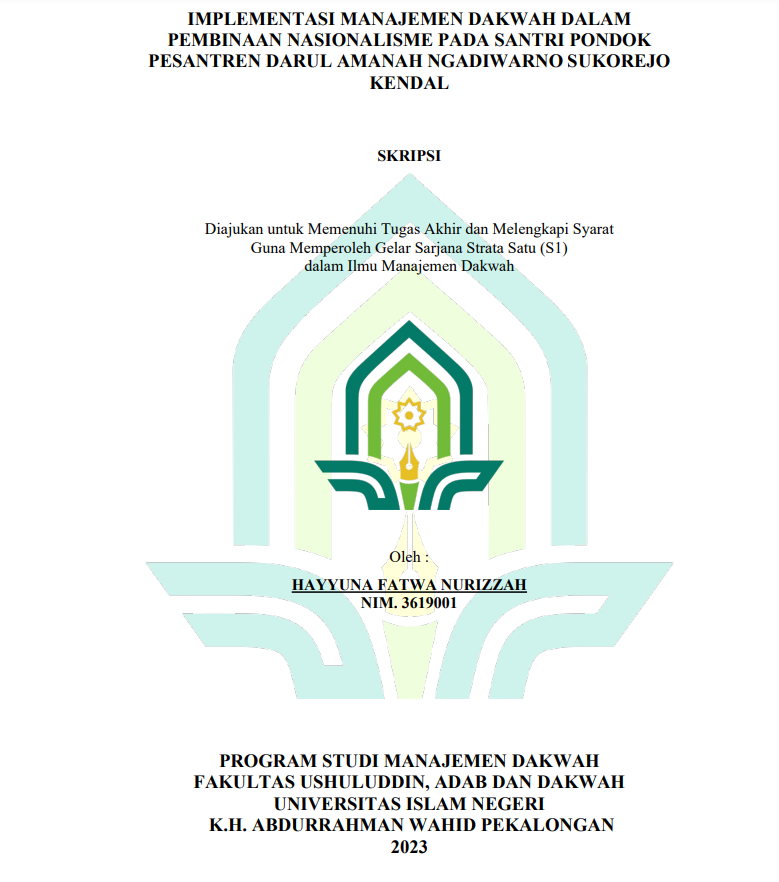 Implementasi Manajemen Dakwah dalam Pembinaan Nasionalisme pada Santri Pondok Pesantren Darul Amanah Ngadiwarno Sukorejo Kendal