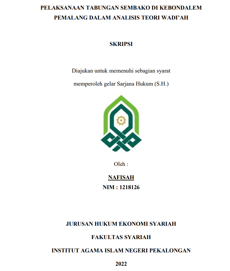 Pelaksanaan Tabungan Sembako di Kebondalem Pemalang dalam Analisis Teori Wadiah