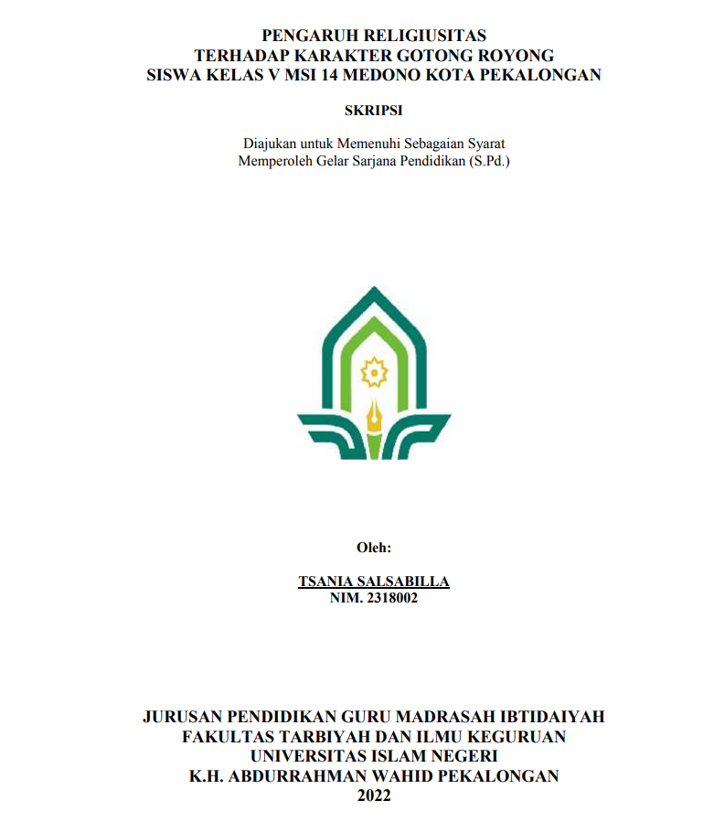 Pengaruh Religiusitas terhadap Karakter Gotong Royong Siswa Kelas V MISI 14 Medono Kota Pekalongan