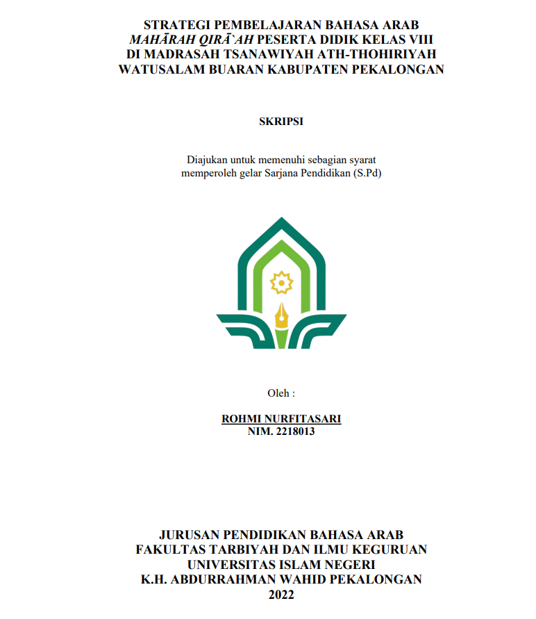 Strategi Pembelajaran Bahasa Arab Maharah Qira'ah Peserta Didik Kelas VIII di  Madrasah Tsanawiyah Ath Thohiriyah Watusalam Buaran Kabupaten Pekalongan