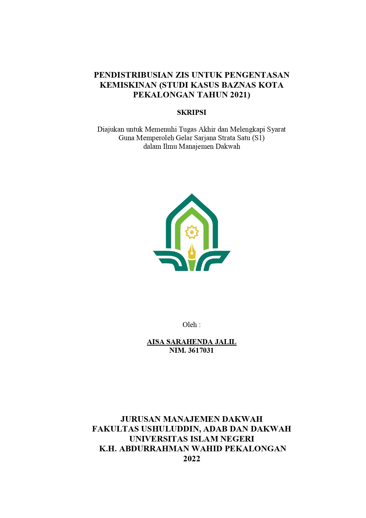 Pendistribusian ZIS Untuk Mengentaskan Kemiskinan (Studi Kasus Baznas Kota Pekalongan 2021)