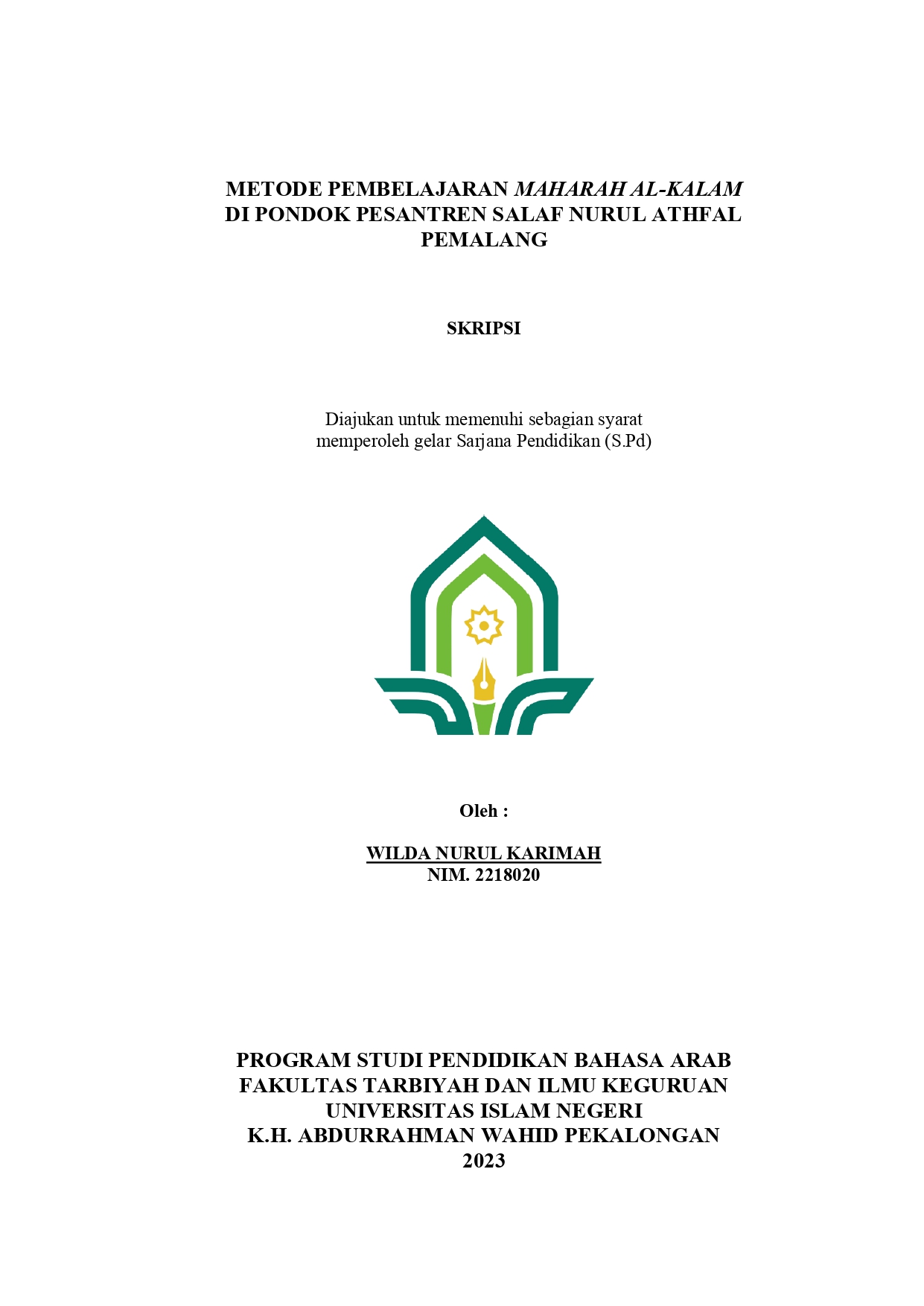 Metode Pembelajaran mahārah al-kalām di Pondok Pesantren Salaf Nurul Athfal Pemalang