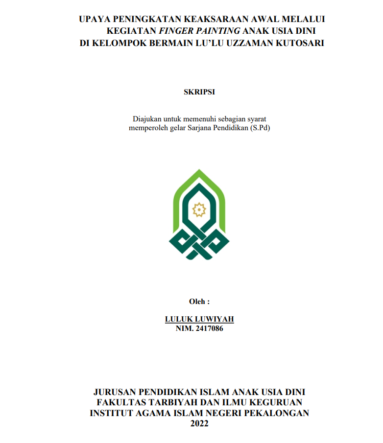 Upaya Peningkatan Keaksaraan Awal Melalui Kegiatan Finger Painting Anak Usia Dini di Kelompok Bermain Lu'lu Uzzaman Kutosari