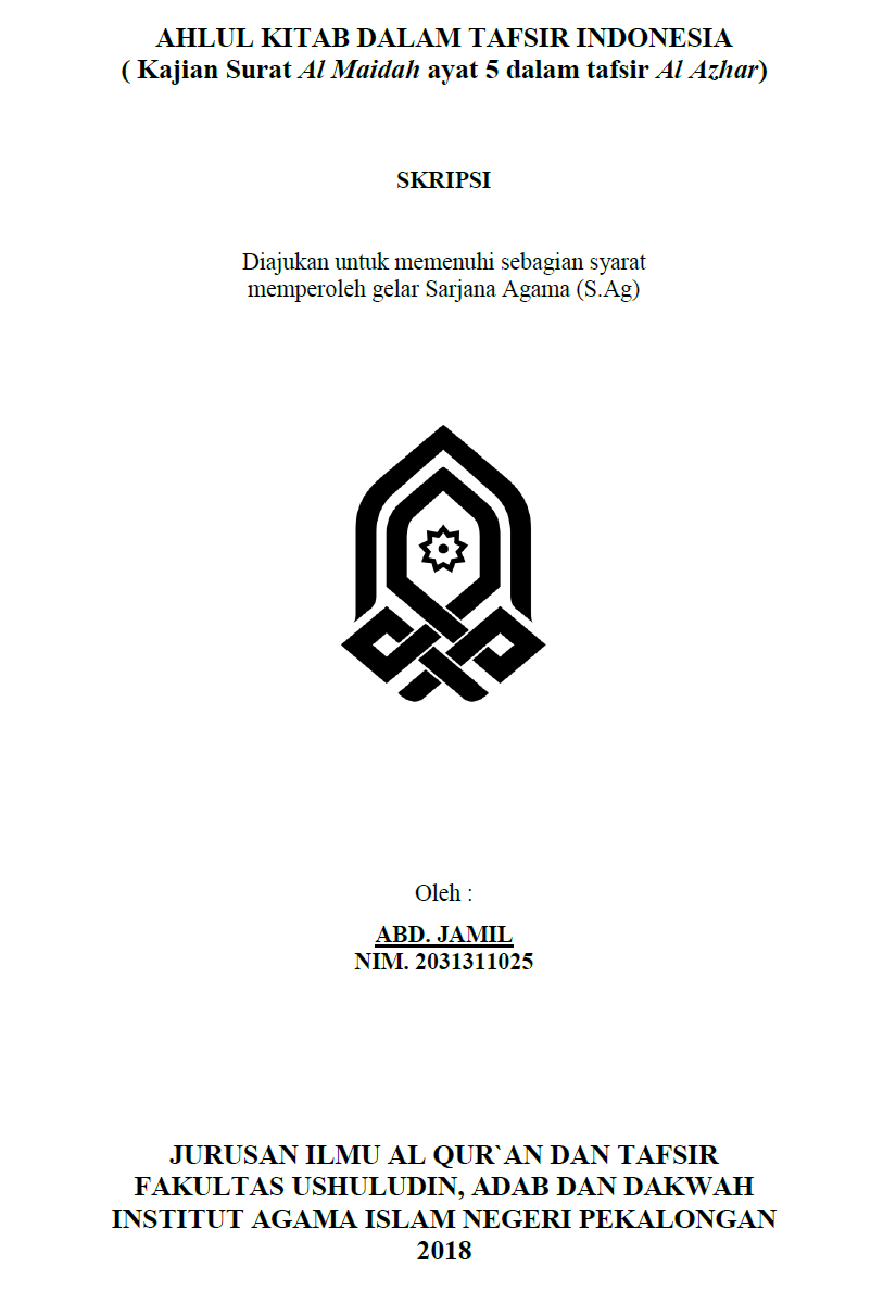 Ahlul Kitab Dlam Tafsir Indonesia (Kajian Surat Al Maidah ayat 5 dalam Tafsir al Azhar)