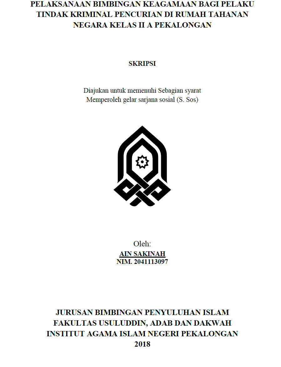 Pelaksanaan Bimbingan Keagamaan Bagi Pelaku Tindak Kriminal Pencurian di Rumah Tahanan Negara Kelas II A Pekalongan