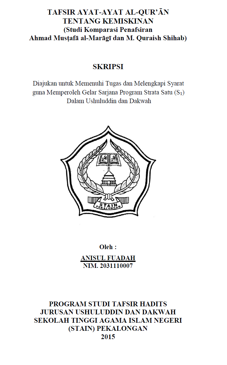 Tafsir Ayat-Ayat Al-Qur'an Tentang Kemiskinan (Studi Komparasi Penafsiran Ahmad Mustafa Al-Maraghi dan M. Quraish Shihab