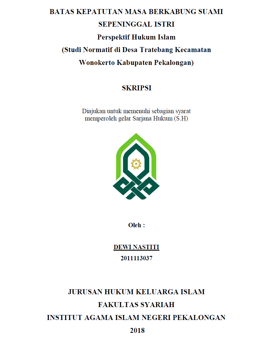 Batas Kepatutan Masa Berkabung Suami Sepeninggal Istri Perspektif Hukum Islam (Studi Normatif di Desa Tratebang Kecamatan Wonokerto Kabupaten Pekalongan)