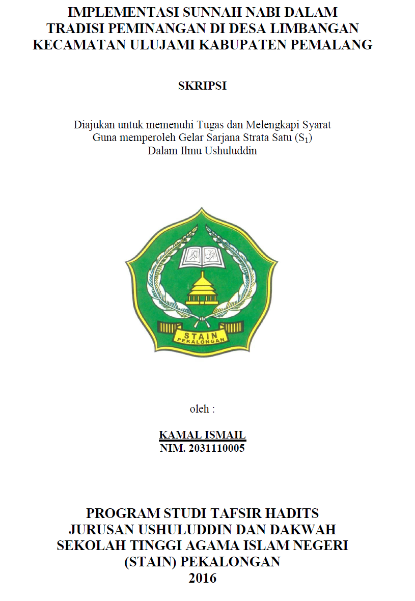 Implementasi Sunnah Nabi Dalam Tradisi Peminangan Di Desa Limbangan Kecamatan Ulujami Kabupaten Pemalang