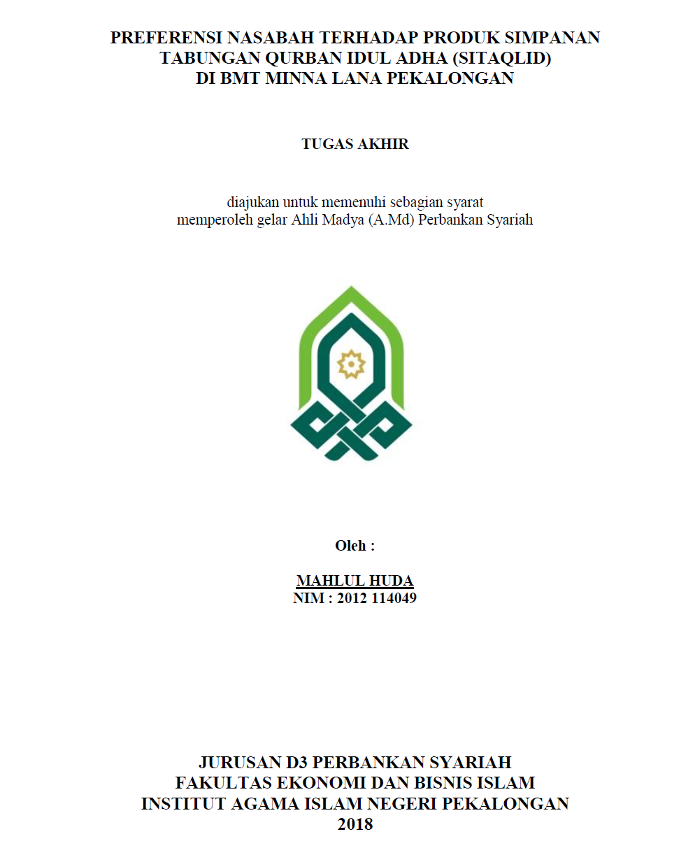 Preferensi Nasabah Terhadap Produk Simpanan Tabungan Qurban Idul Adha (Sitaqlid) Di BMT Minna Lana Pekalongan