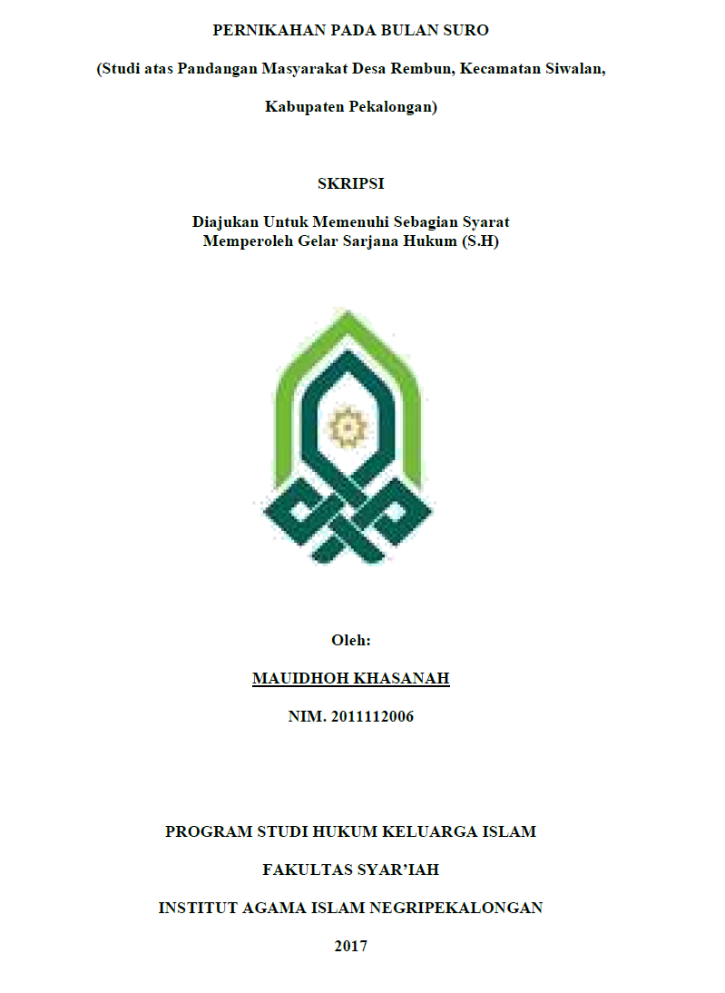 Pernikahan Pada Bulan Suro (Studi atas Pandangan Masyarakat Desa Rembun, Kecamatan Siwalan, Kabupaten Pekalongan)