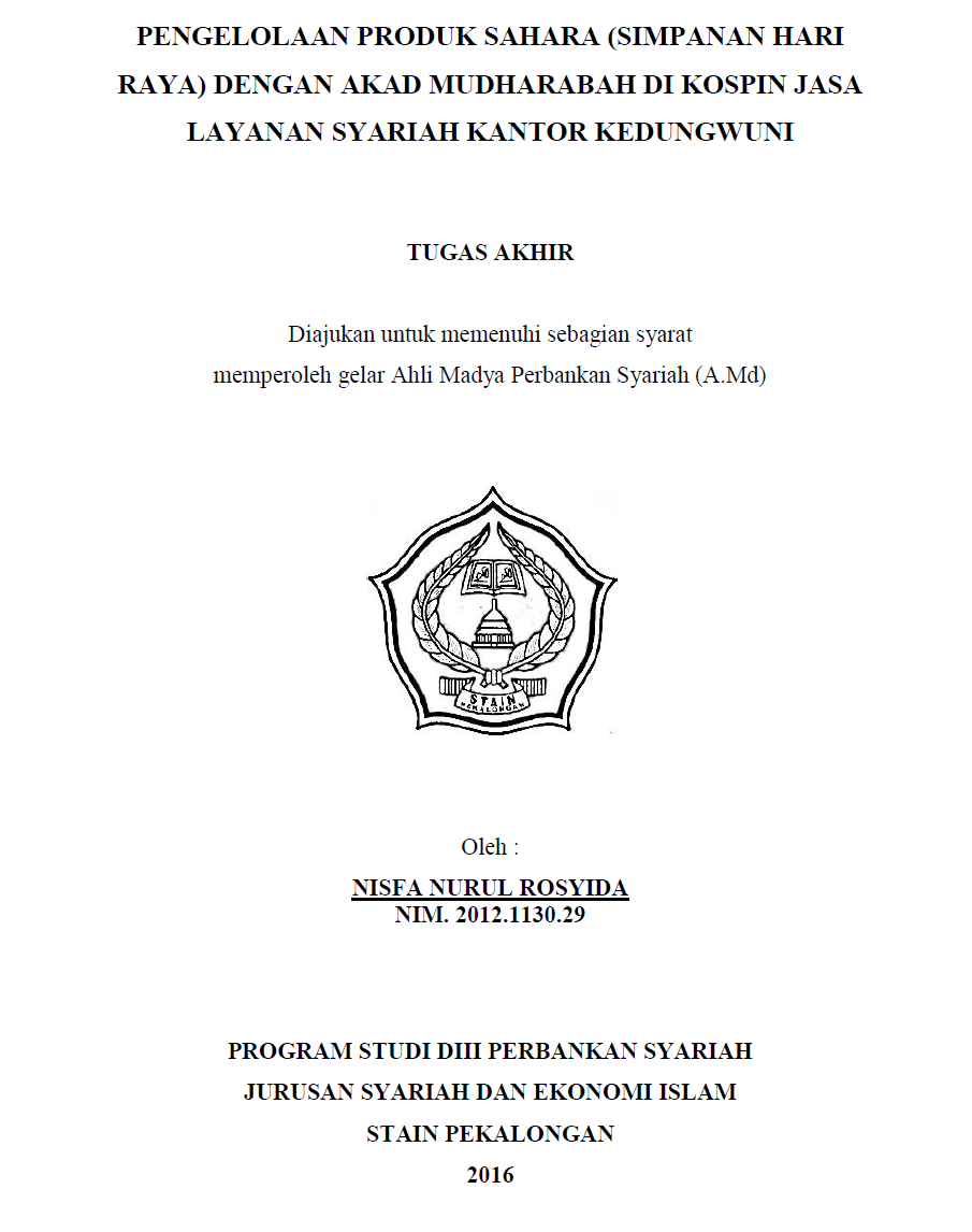 Pengelolaan Produk SAHARA (SimpananHari Raya) Dengan Akad Mudharabah Di Kospin Jasa Layanan Syariah Kantor Kedungwuni