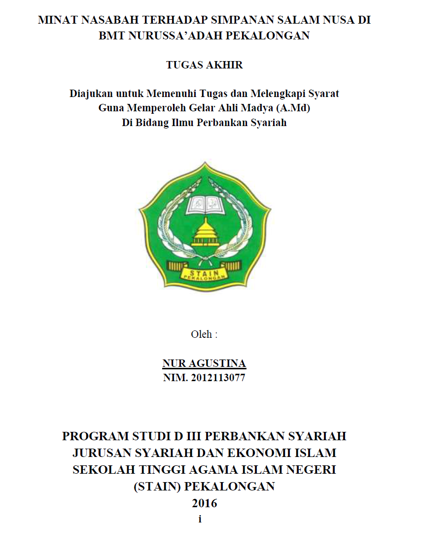 Minat Nasabah Terhadap Simpanan Salam Nusa Di BMT Nurussa'adah Adab Pekalongan