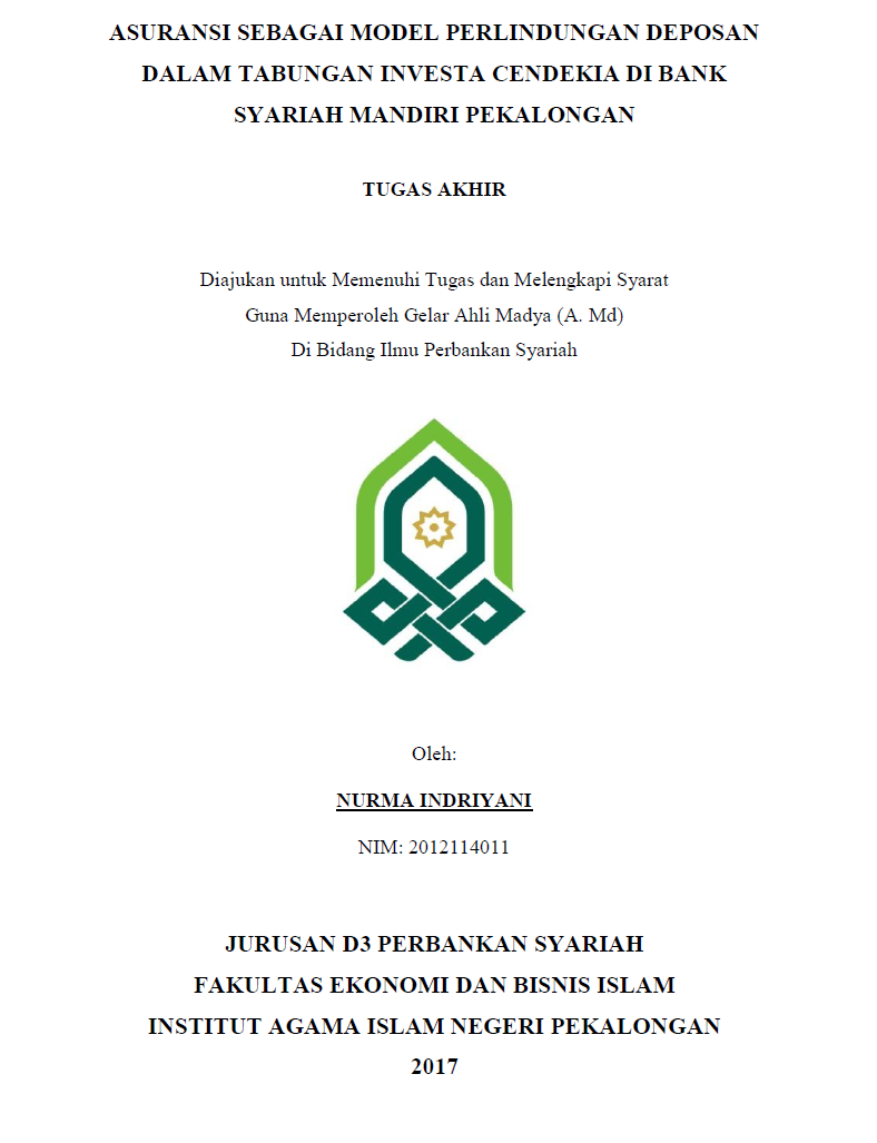 Asuransi Sebagai Model Perlindungan Deposan Dalam Tabungan Investa Cendekia Di Bank Syariah Mandiri Pekalongan