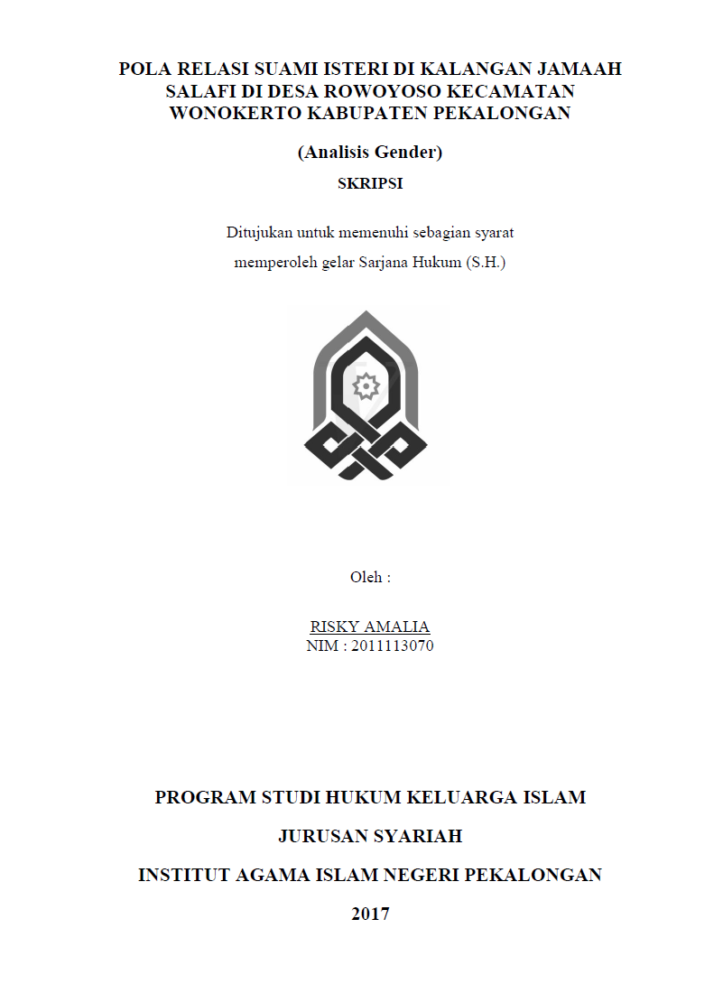 Pola Relasi Suami Istri Di kalangan Jamaah Salafi Di Desa Rowoyoso Kecamatan Wonokerto Kabupaten Pekalongan (Analisis Gender)