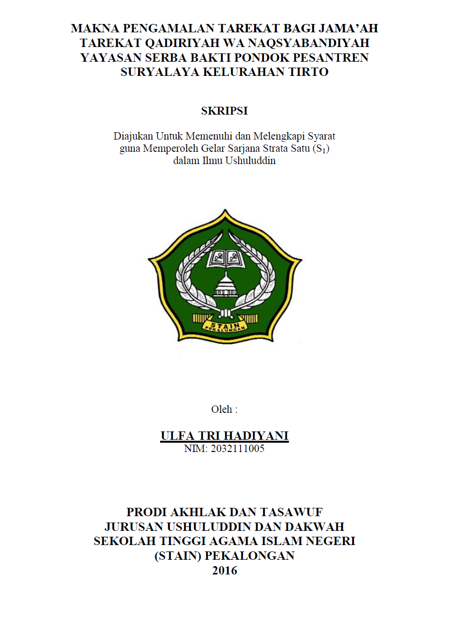 Makna Pengamalan Tarekat Bagi Jama'ah Tarekat Qadiriyah Wa Naqsyabandiyah Yayasan Serba Bakti Pondok Pesantren Suryalaya Kelurahan Tirto