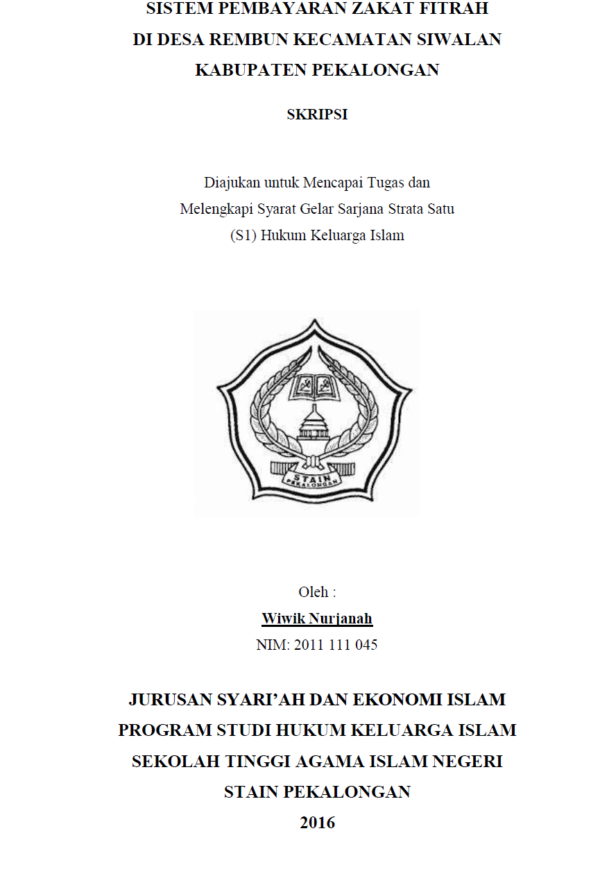 Sistem Pembayaran Zakat Fitrah Di Desa Rembun Kecamatan Siwalan Kabupaten Pekalongan