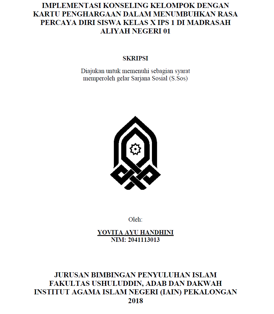 Implementasi Konseling Kelompok dengan Kartu Penghargaan dalam Menumbuhkan Rasa Percaya Diri Siswa Kelas X IPS 1 di Madrasah Aliyah Negeri 01