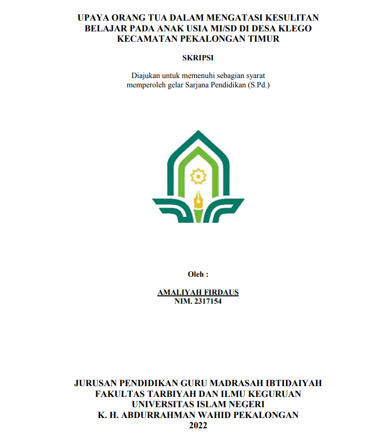 Upaya Orang Tua dalam Mengatasi Kesulitan Belajar pada Anak Usia MI/SD di Desa Klego Kecamatan Pekalongan Tirto