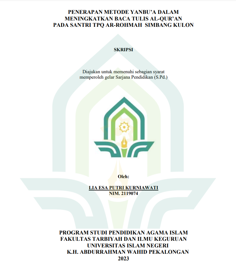 Penerepan Metode Yanbu'a Dalam Meningkatkan Baca Tulis Al-Qur'an Pada Santri TPQ Ar-Rohman Simbang Kulon