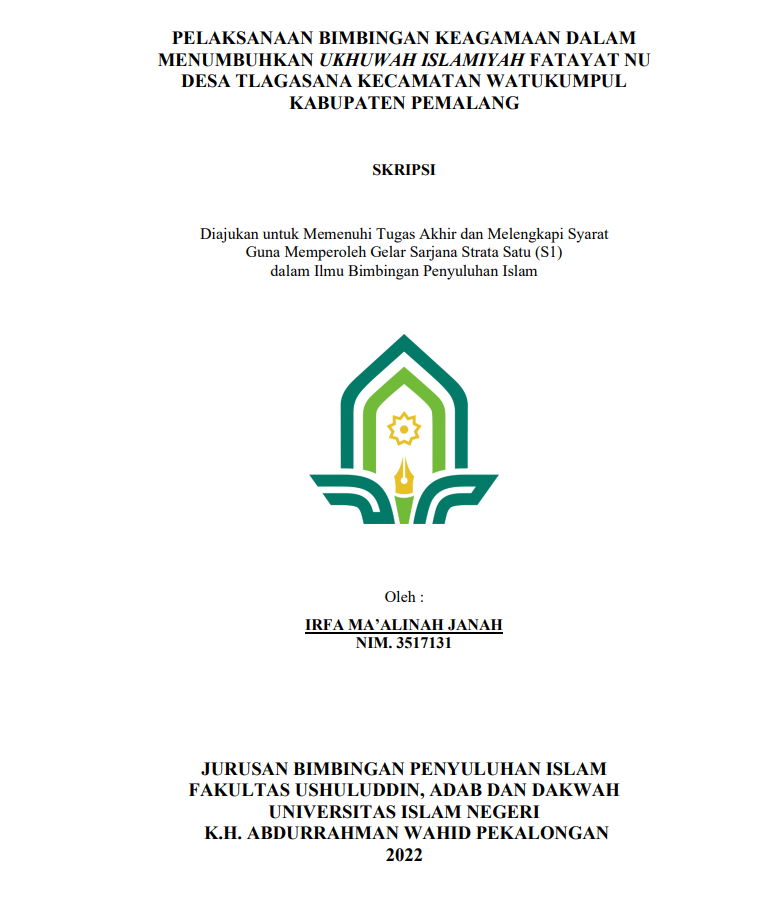 Pelaksanaan Bimbingan Keagamaan Dalam Menumbuhkan Ukhuwah Islamiyah Fatayat NU Desa Tlagasana Kecamatan Watukumpul Kabupaten Pemalang