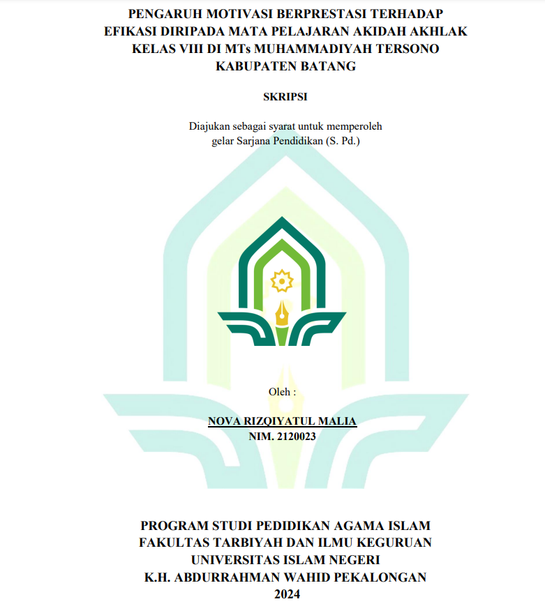 Pengaruh Motivasi Berprestasi Terhadap Efikasi Diri Pada Mata Pelajaran Akidah Akhlak Kelas VIII Di MTS Muhammadiyah Tersono Kabupaten Batang