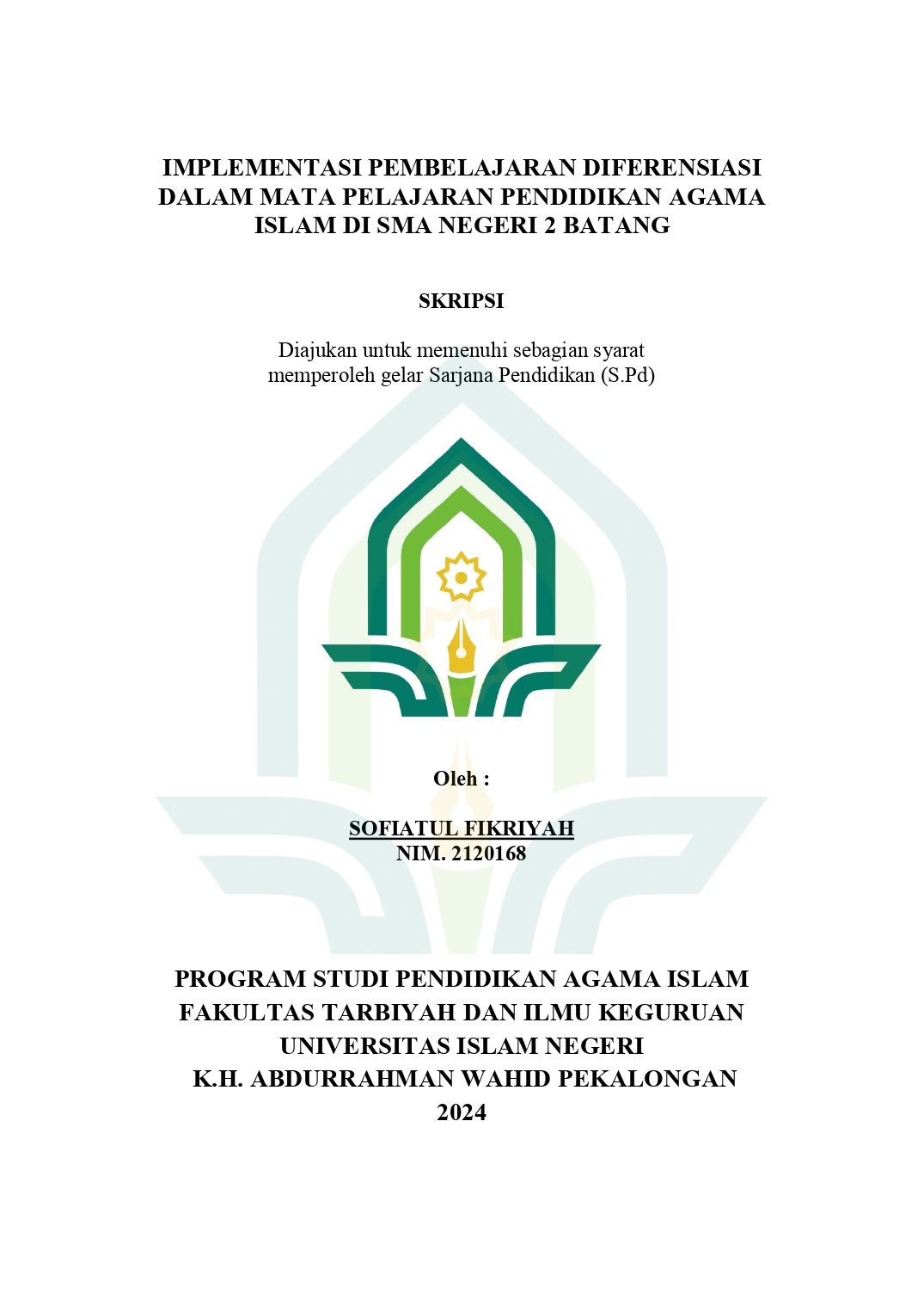 Implementasi Pembelajaran Diferensiasi Dalam Mata Pelajaran Pendidikan Agama Islam Di SMA Negeri 2 Batang