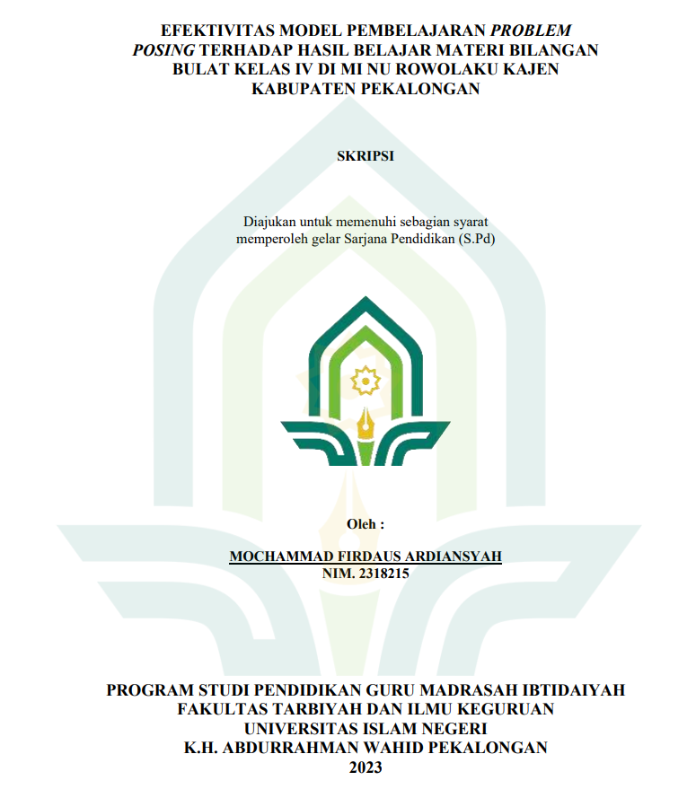 Efektivitas Model Pembelajaran Problem Posing Terhadap Hasil Belajar Materi Bilangan Bulat Kelas IV NU Rowolaku Kajen Kabupaten Pekalongan