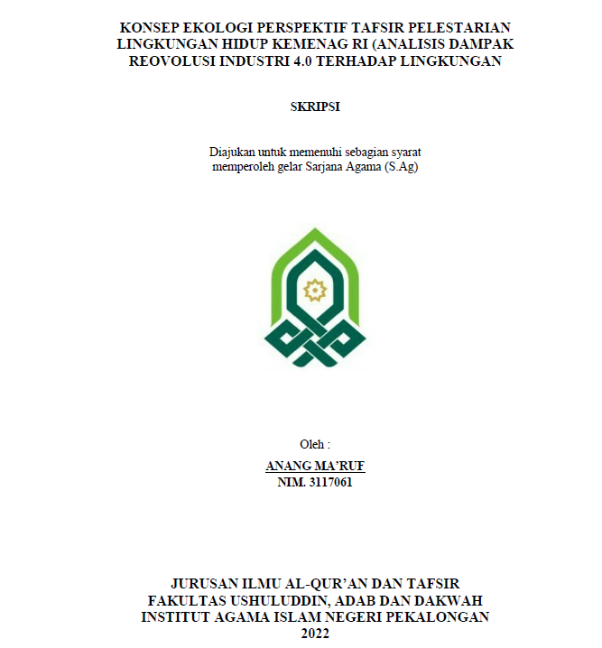 Konsep Ekologi Perspektif Tafsir Pelestarian Lingkungan Hidup Kemenag RI (Analisis Dampak Reovolusi Industri 4.0 Terhadap Lingkungan)