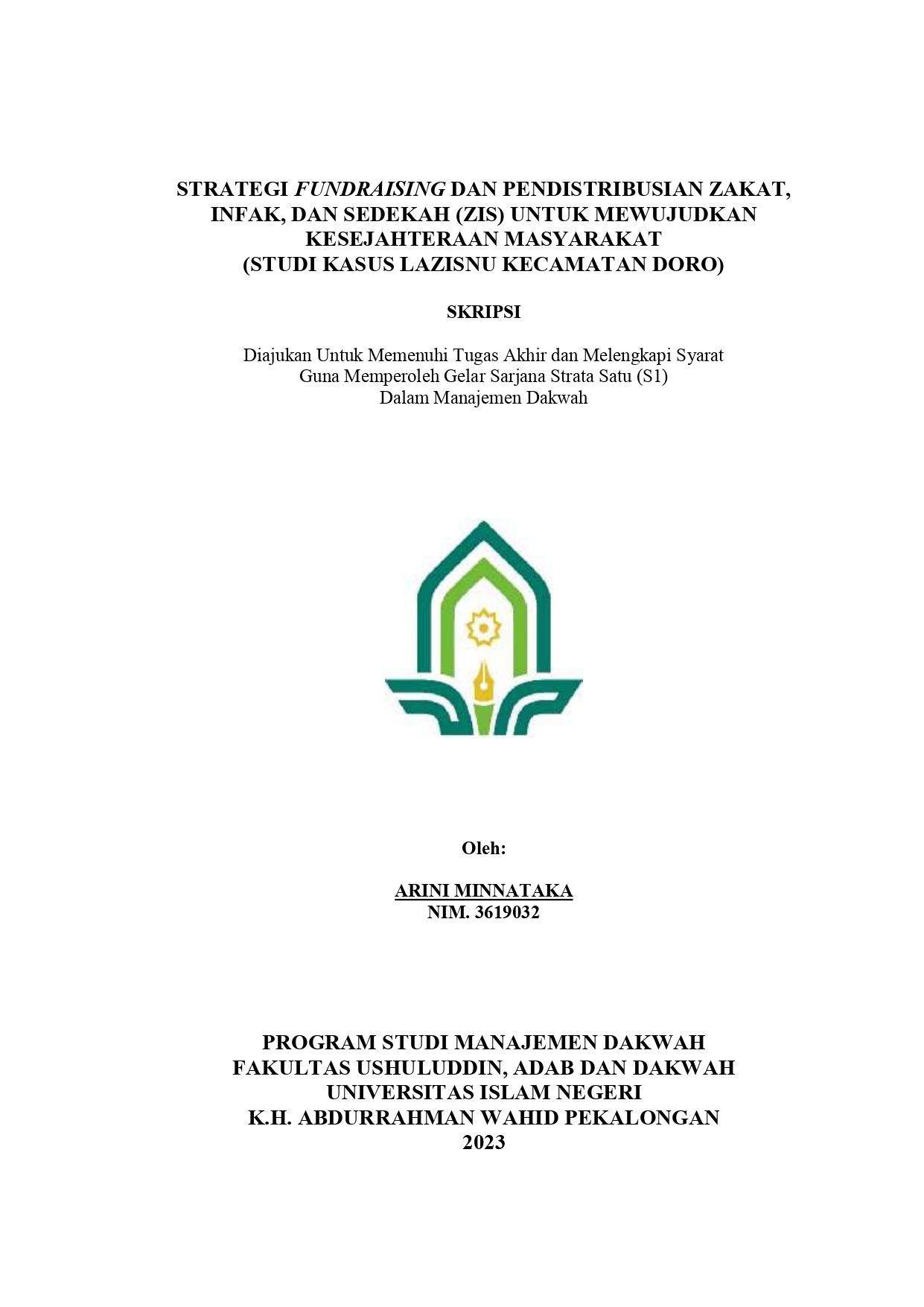 Strategi Fundraising dan Pendistribusian Zakat, Infak, dan Sedekah (ZIS) untuk Mewujudkan Kesejahteraan Masyarakat (Studi Kasus Lazisnu Kecamatan Doro)