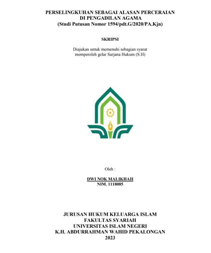 Perselingkuhan sebagai alasan Perceraian di Pengadilan Agama (Studi Putusan Nomor 1594/pdt.G/2020/PA.Kjn)