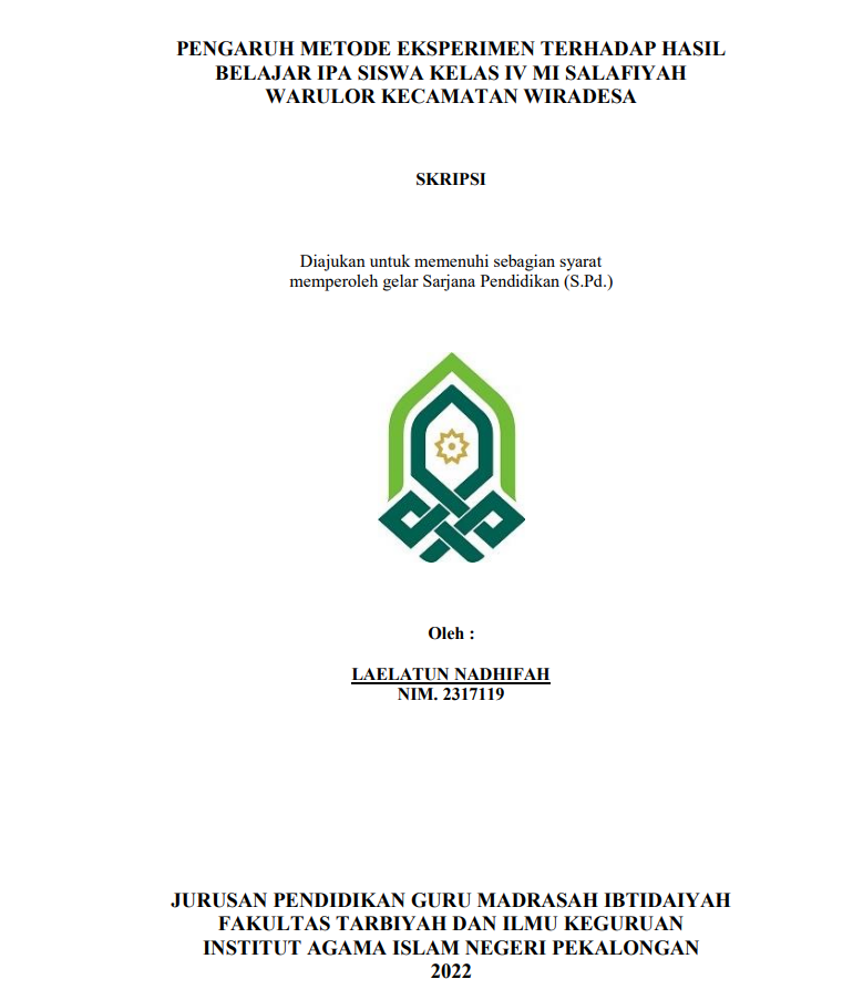 Pengaruh Metode Eksperimen Terhadap Hasil Belajar IPA Siswa Kelas IV MI Salafiyah Warulor Kecamatan Wiradesa