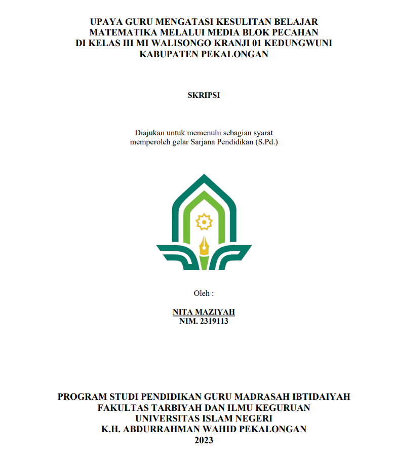 Upaya Guru Mengatasi Kesulitan Belajar Matematika Melalui Media Blok Pecahan di Kelas III MI Walisongo Kranji 01 Kedungwuni Kabupaten Pekalongan