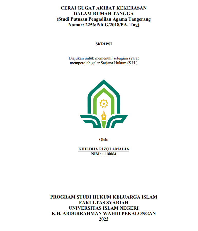 Cerai Gugat Akibat Kekerasan Dalam Rumah Tangga (Studi Putusan Pengadilan Agama Tangerang Nomor: 2256/Pdt.G/2018/PA.Tng)