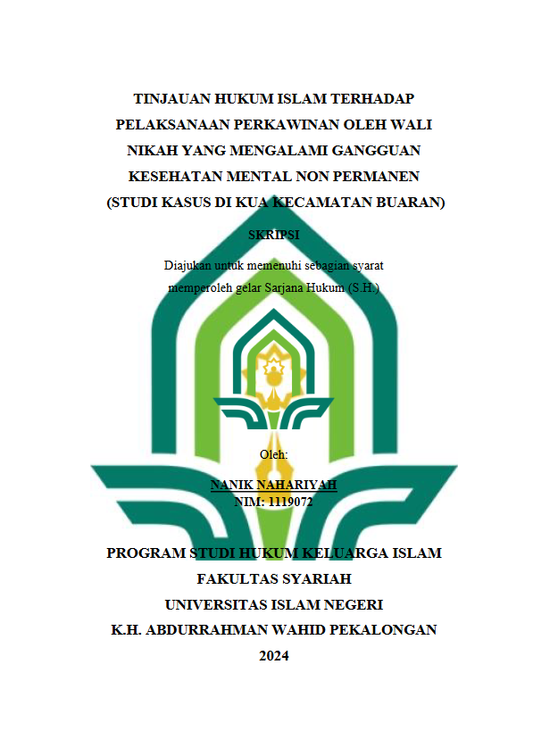 Tinjauan Hukum Islam Terhadap Pelaksanaan Perkawinan Oleh Wali Nikah Yang Mengalami Gangguan Kesehatan Mental Non Permanen (Studi Kasus di KUA Kecamatan Buaran)