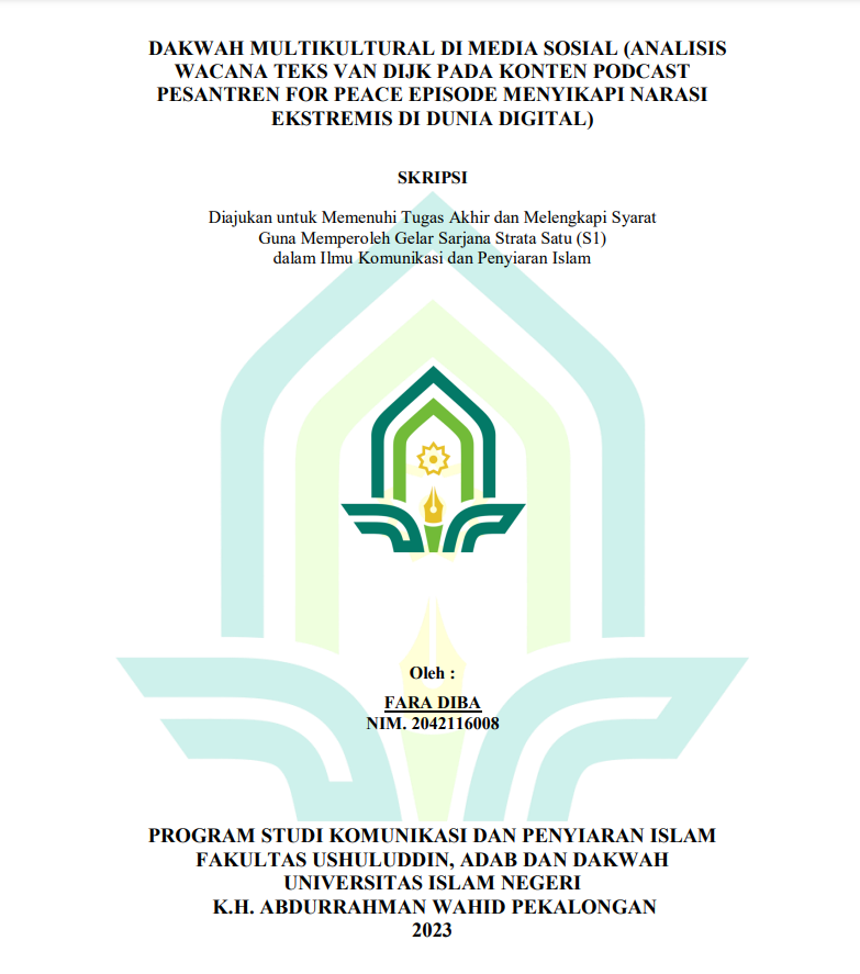 Dakwah Multikultural di Media Sosial (Analisis Wacana Teks Van Dijk pada Konten Podcast Pesantren For Peace Episode Menyikapi Narasi Ekstremis di Dunia Digital)