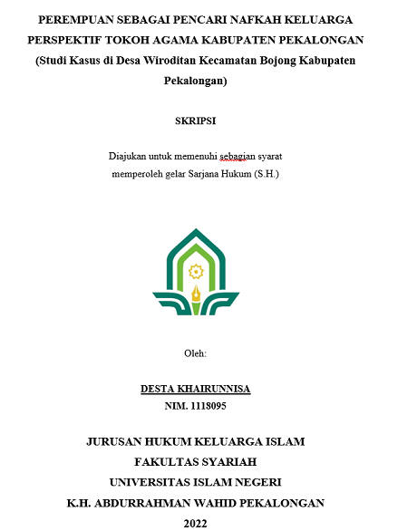 Perempuan Sebagai Pencari Nafkah Keluarga Perspektif Tokoh Agama Kabupaten Pekalongan (Studi Kasusoditan Kecamatan Bojong Kabupaten Pekalongan)