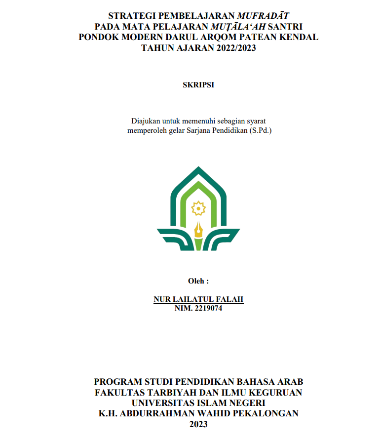 Strategi Pembelajaran Mufradat pada Mata Pelajaran Mutala'ah Santri Pondok Modern Darul Arqom Patean Kendal Tahun Ajaran 2022/2023