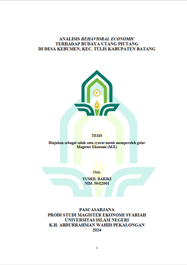 Analisis Behavioral Economic Terhadap Budaya Utang Piutang Di Desa Kebumen, Kec. Tulis Kabupaten Batang