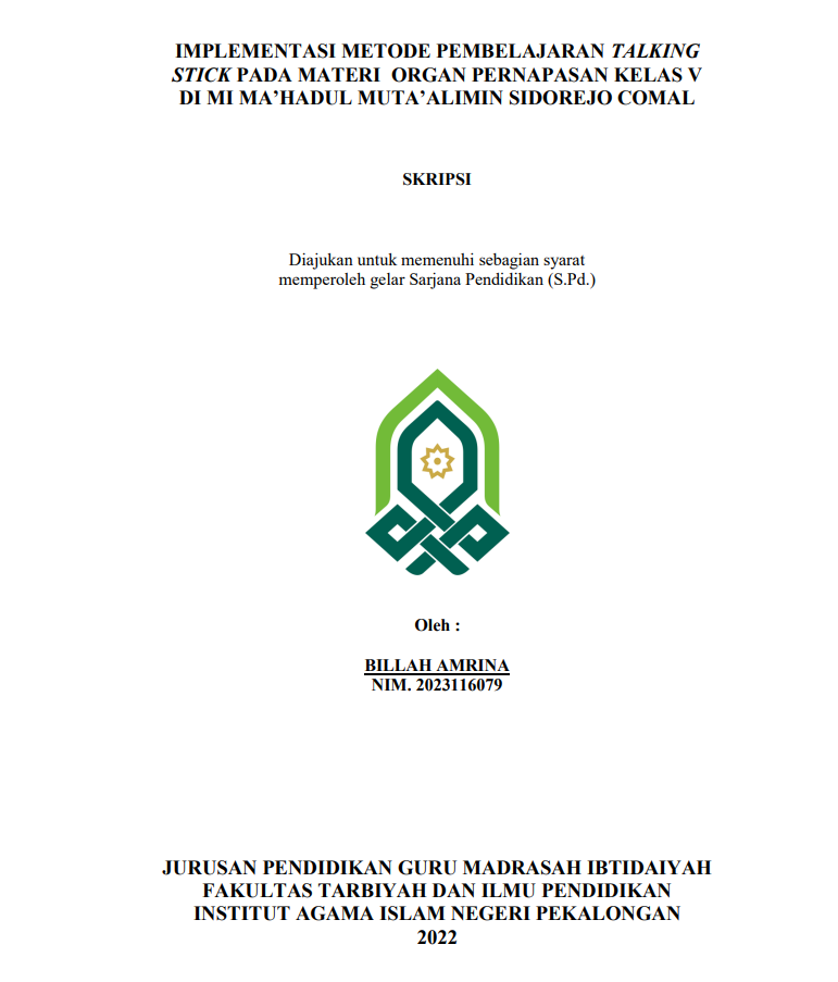 Implementasi Metode Pembelajaran Talking Stick pada Materi Organ Pernafasan Kelas V di MI Ma'hadul Muta'alimin Sidorejo Comal