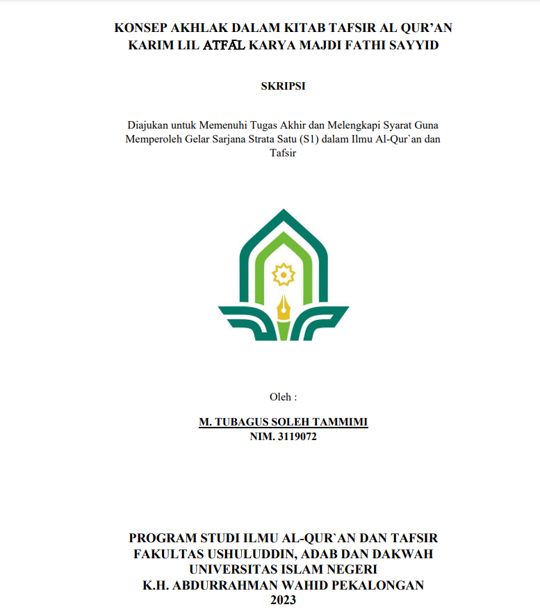 Konsep Akhlak dalam Kitab Tafsir Al Qur'an Karim Lil Atfal Karya Majdi Fathi Sayyid