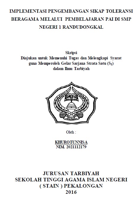 Implementasi Pengembangan Sikap Toleransi Beragama Melalui Pembelajaran PAI di SMP Negeri 1 Randudongkal