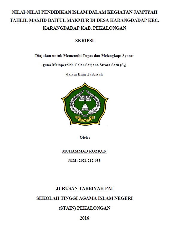 Nilai-nilai Pendidikan Islam dalam Kegiatan Jamiyah Tahlil Masjid Baitul Makmur di Desa Karangdadap Kecamatan Karangdadap Kabupaten Pekalongan